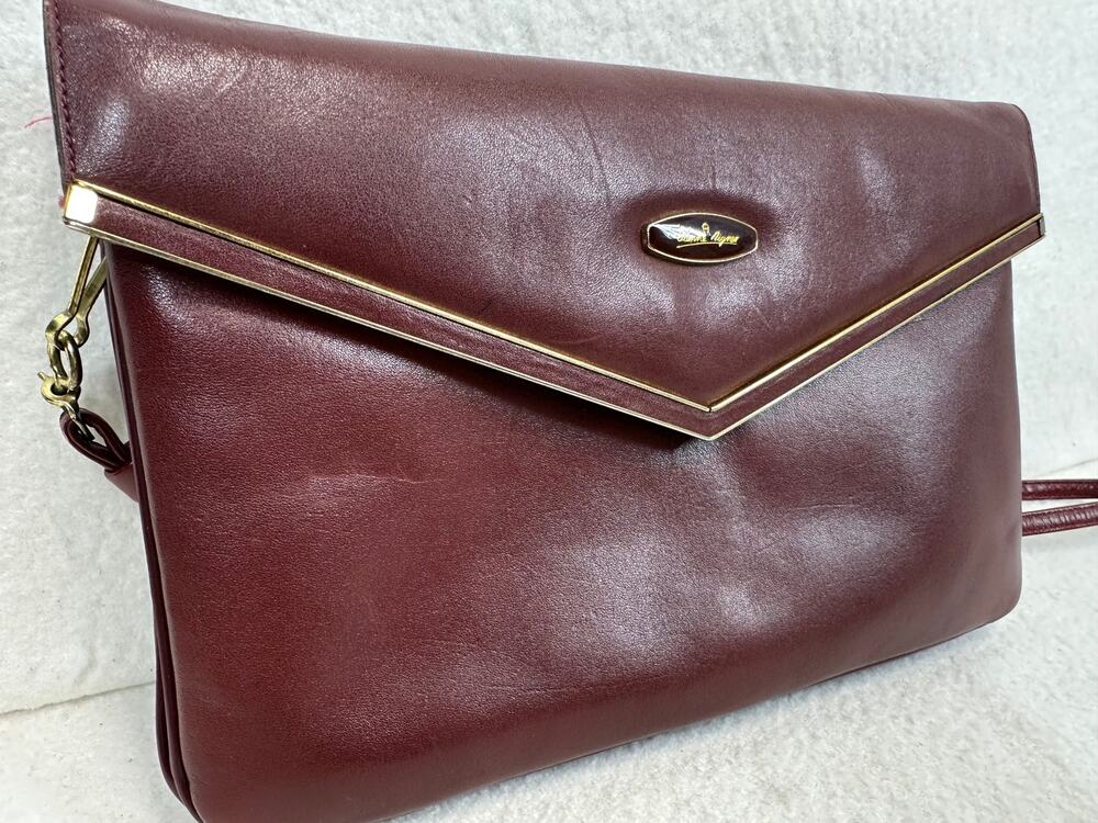 Vintage Etienne Aigner Burgundy Leather Envelope Clutch